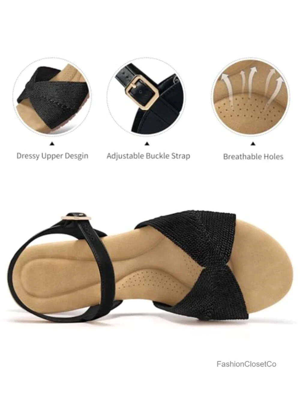 Comfortable Open Toe Wedge Sandals with Ankle Strap Buckle